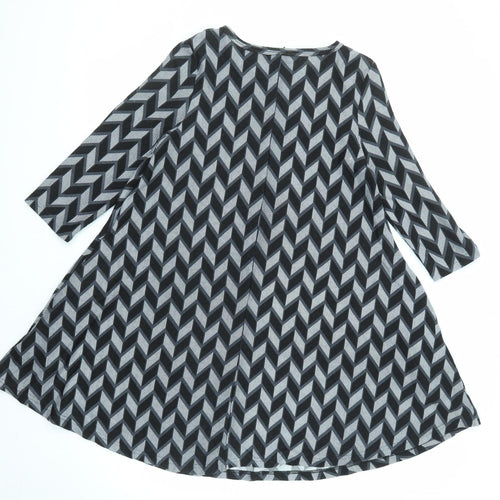 Izabel London Womens Black Geometric Polyester Trapeze & Swing Size 8 Round Neck Pullover