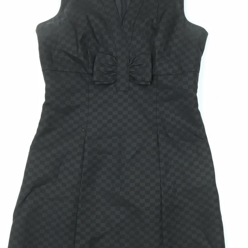 NEXT Womens Black Geometric Polyester Shift Size 10 V-Neck Zip