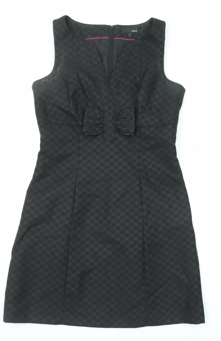 NEXT Womens Black Geometric Polyester Shift Size 10 V-Neck Zip