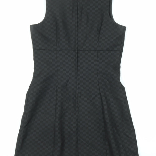 NEXT Womens Black Geometric Polyester Shift Size 10 V-Neck Zip