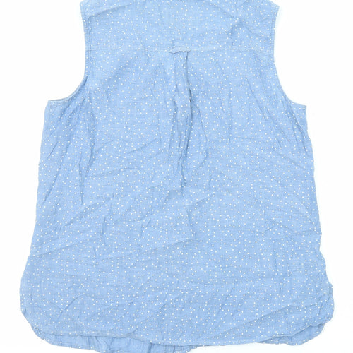 M&Co Womens Blue Polka Dot Viscose Basic Button-Up Size 14 V-Neck