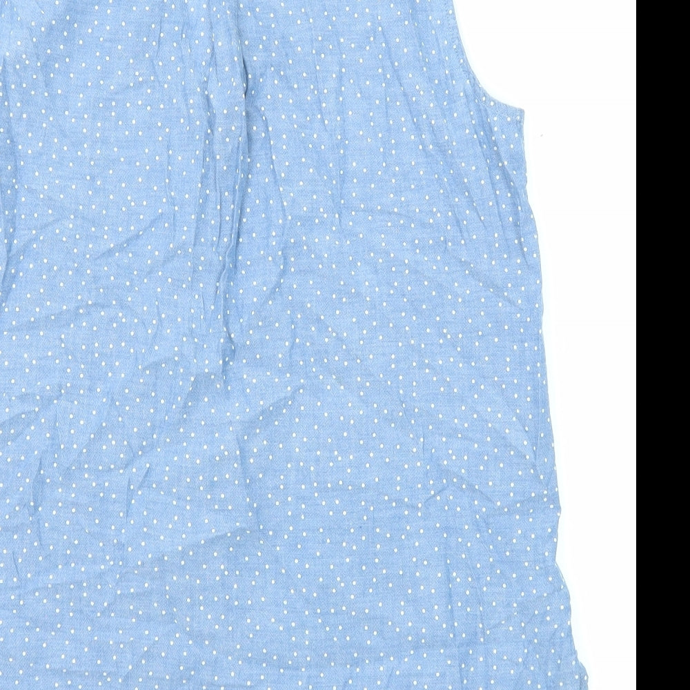 M&Co Womens Blue Polka Dot Viscose Basic Button-Up Size 14 V-Neck