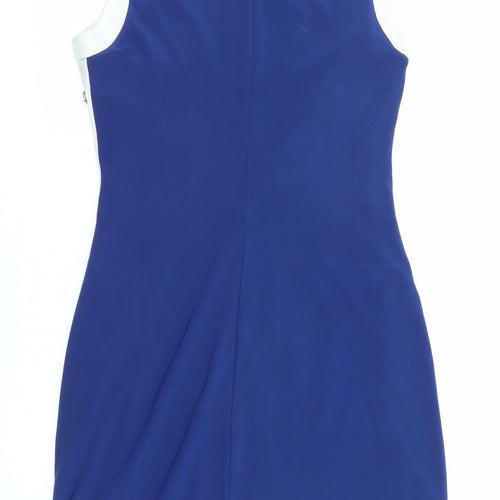 Ralph Lauren Womens Blue Colourblock Polyester Shift Size S Round Neck Snap
