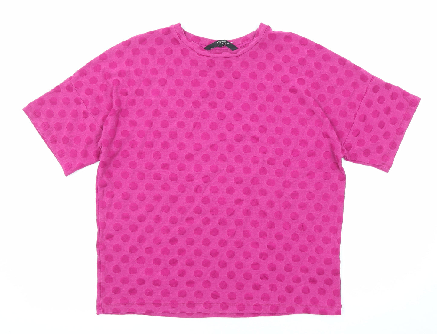 NEXT Womens Pink Polka Dot Viscose Basic T-Shirt Size 14 Crew Neck