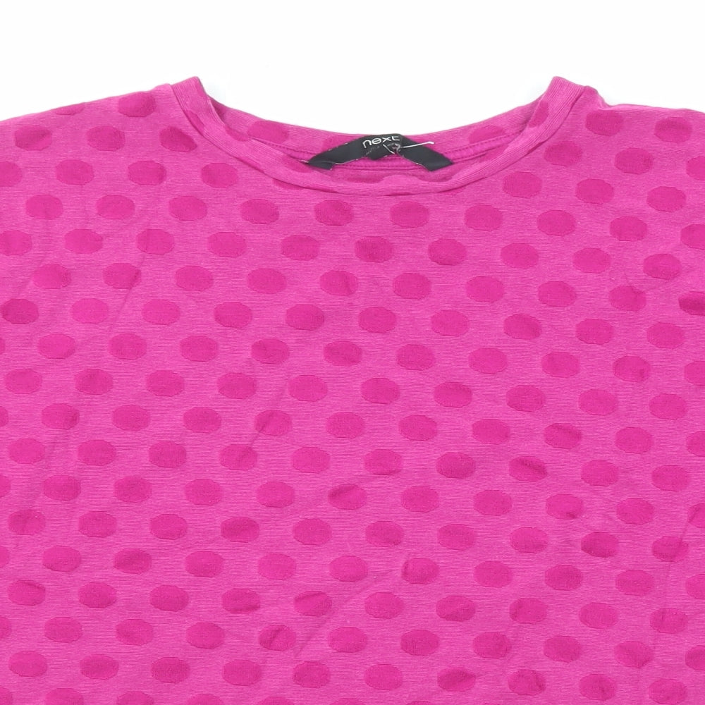 NEXT Womens Pink Polka Dot Viscose Basic T-Shirt Size 14 Crew Neck
