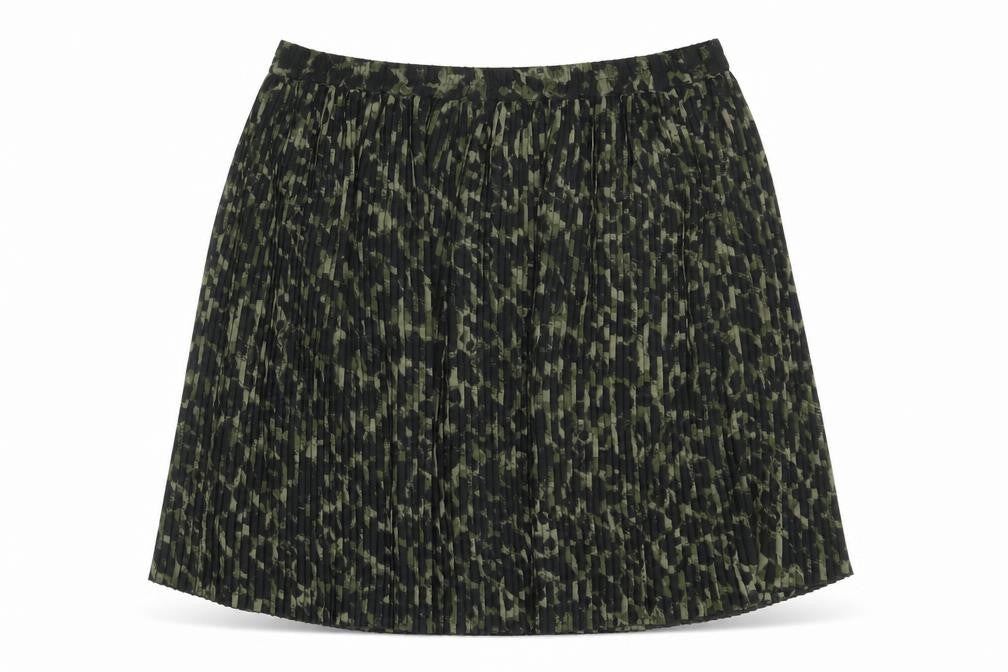 Front view of H&M women’s multicoloured geometric polyester pleated skirt, size M