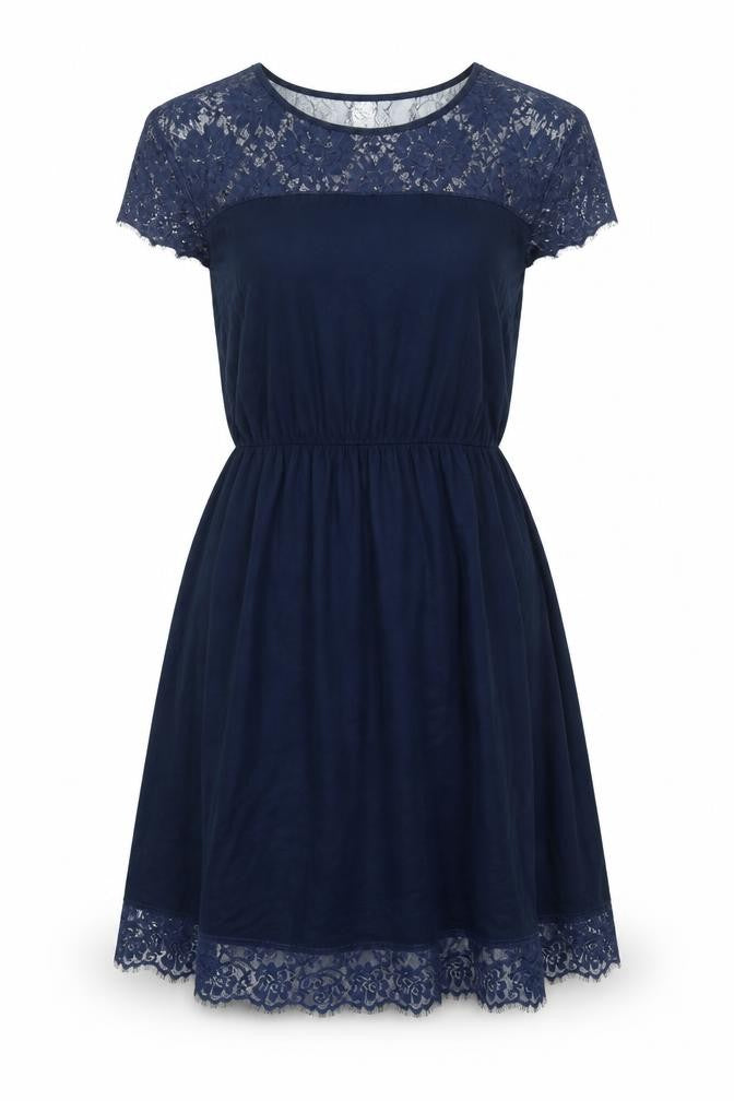 Front view of Next women’s blue viscose t-shirt dress, size UK 12, round neck pullover