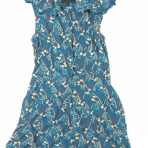 River Island Womens Blue Geometric Viscose Playsuit One-Piece Size 6 Button