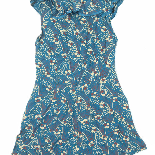 River Island Womens Blue Geometric Viscose Playsuit One-Piece Size 6 Button