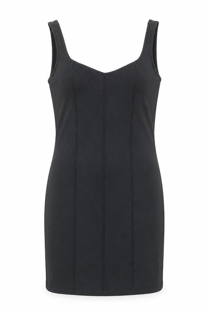 Front view of Stradivarius women’s black polyester mini, size S, v-neck pullover