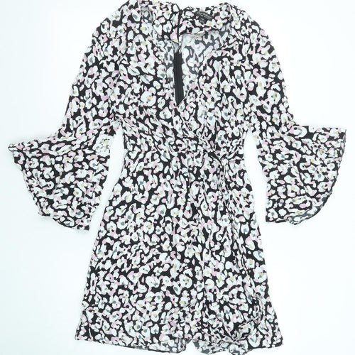 Miss Selfridge Womens Multicoloured Animal Print Viscose Shift Size 8 V-Neck Zip - Leopard pattern