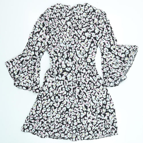 Miss Selfridge Womens Multicoloured Animal Print Viscose Shift Size 8 V-Neck Zip - Leopard pattern