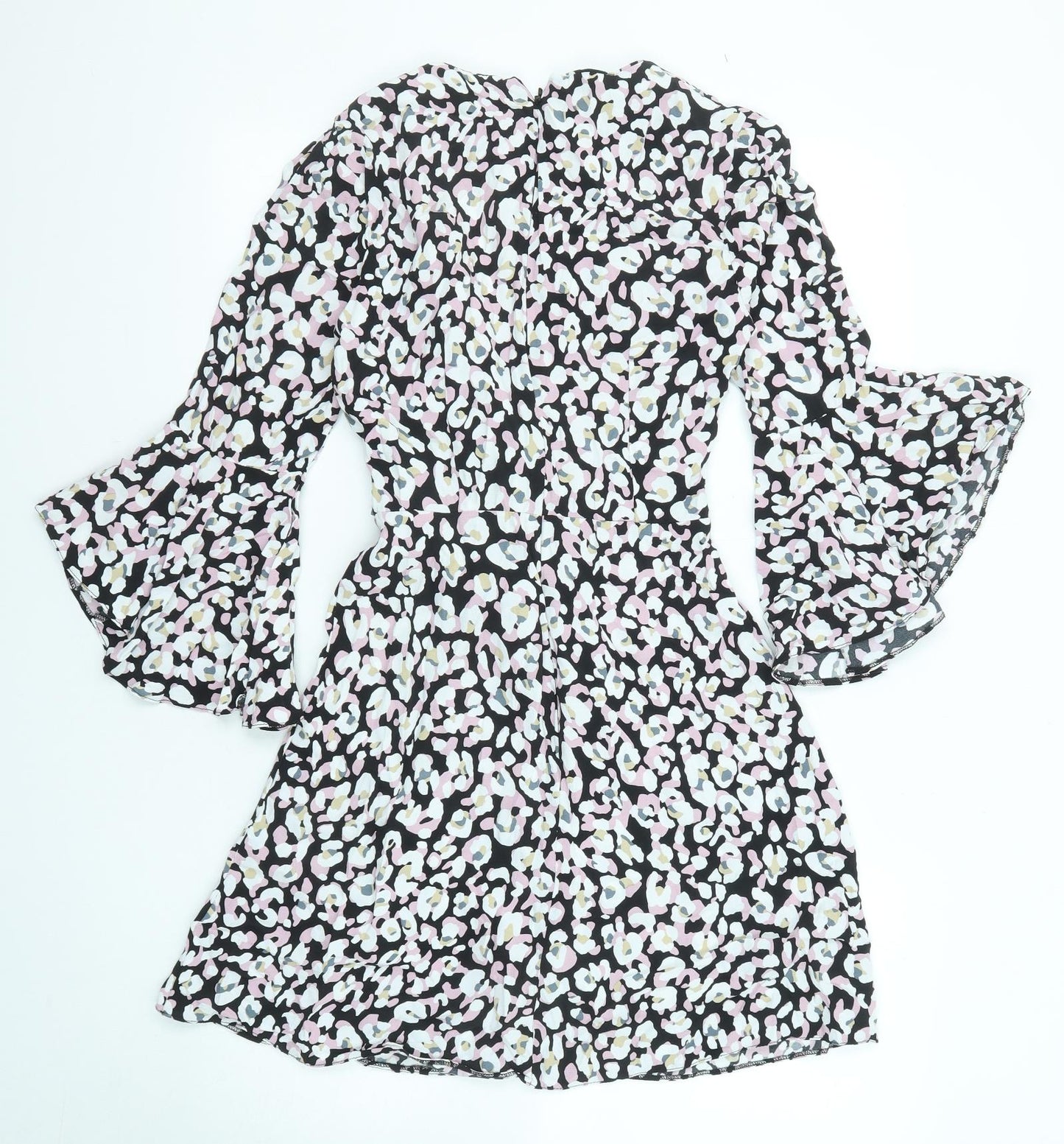 Miss Selfridge Womens Multicoloured Animal Print Viscose Shift Size 8 V-Neck Zip - Leopard pattern