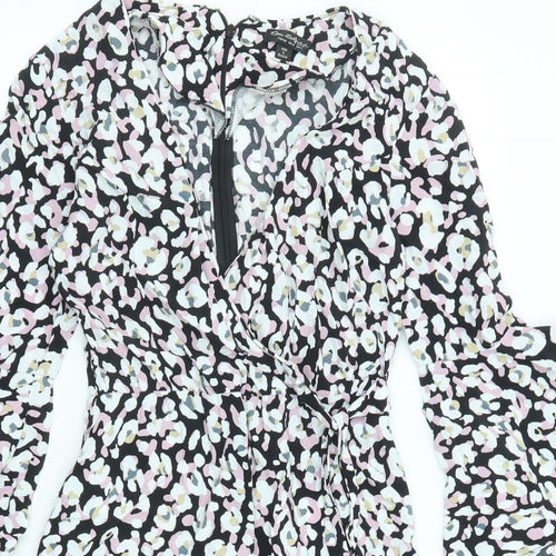 Miss Selfridge Womens Multicoloured Animal Print Viscose Shift Size 8 V-Neck Zip - Leopard pattern