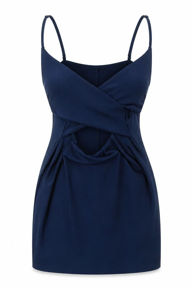 Front view of CBR women’s blue polyester mini, size S, v-neck pullover