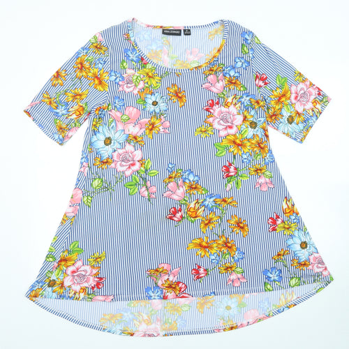 Nina Leonard Womens Blue Striped Polyester Tunic Blouse Size XL Boat Neck - Floral