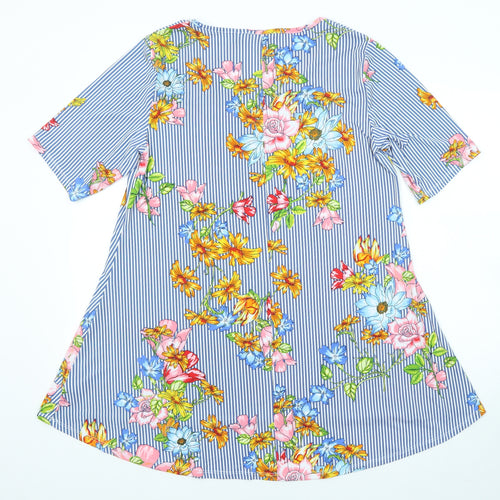 Nina Leonard Womens Blue Striped Polyester Tunic Blouse Size XL Boat Neck - Floral