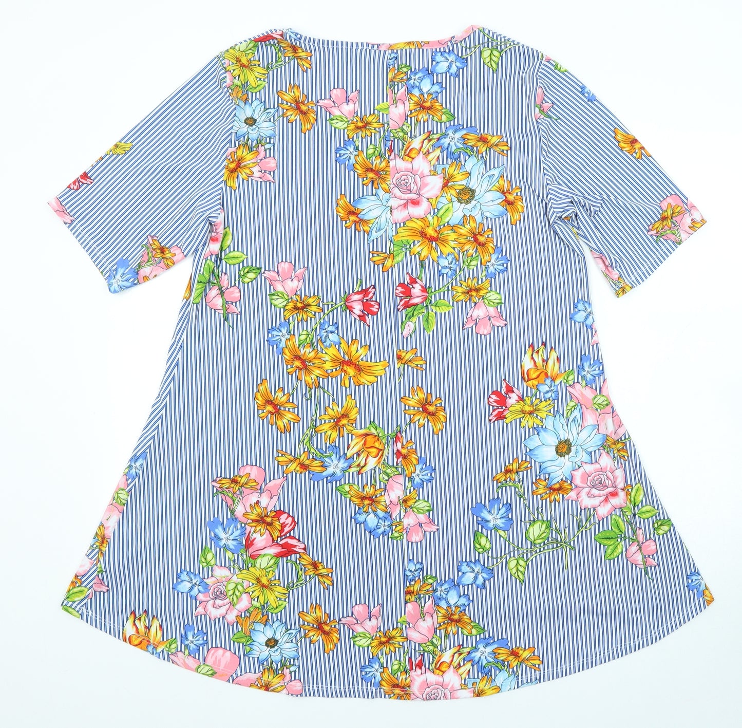 Nina Leonard Womens Blue Striped Polyester Tunic Blouse Size XL Boat Neck - Floral
