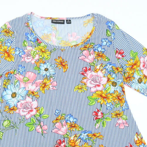 Nina Leonard Womens Blue Striped Polyester Tunic Blouse Size XL Boat Neck - Floral