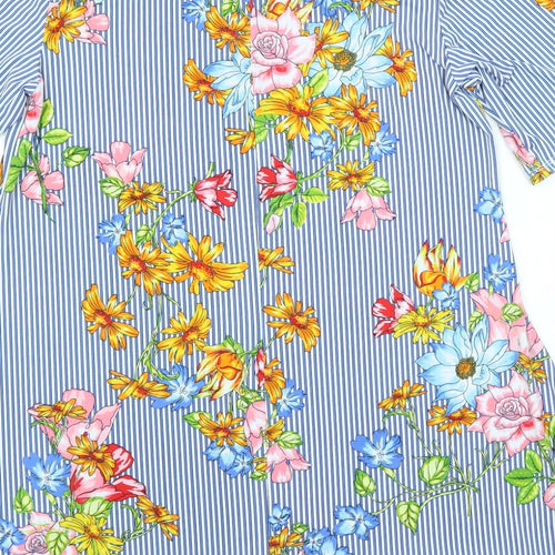 Nina Leonard Womens Blue Striped Polyester Tunic Blouse Size XL Boat Neck - Floral