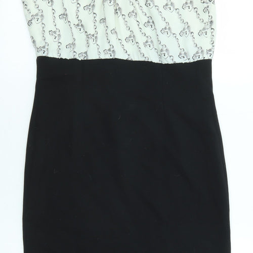 South Womens Black Colourblock Polyester Shift Size 10 Round Neck Zip - Love lock pattern