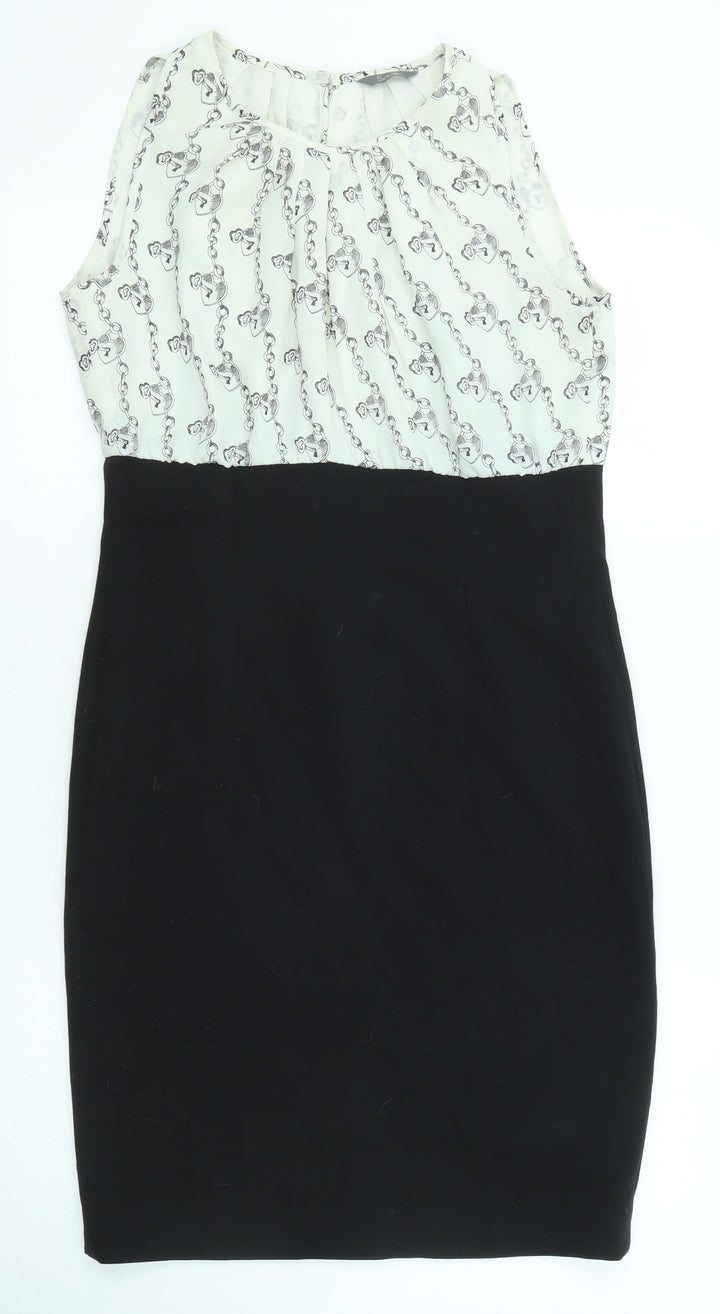 South Womens Black Colourblock Polyester Shift Size 10 Round Neck Zip - Love lock pattern