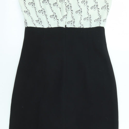 South Womens Black Colourblock Polyester Shift Size 10 Round Neck Zip - Love lock pattern
