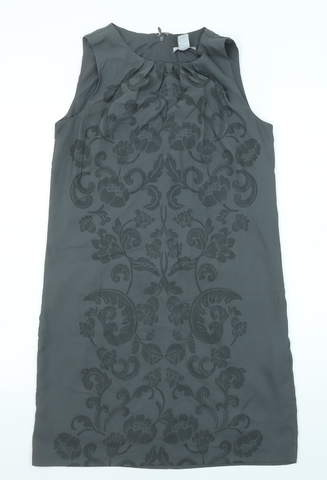 H&M Womens Grey Geometric Polyester Shift Size 6 Round Neck Zip
