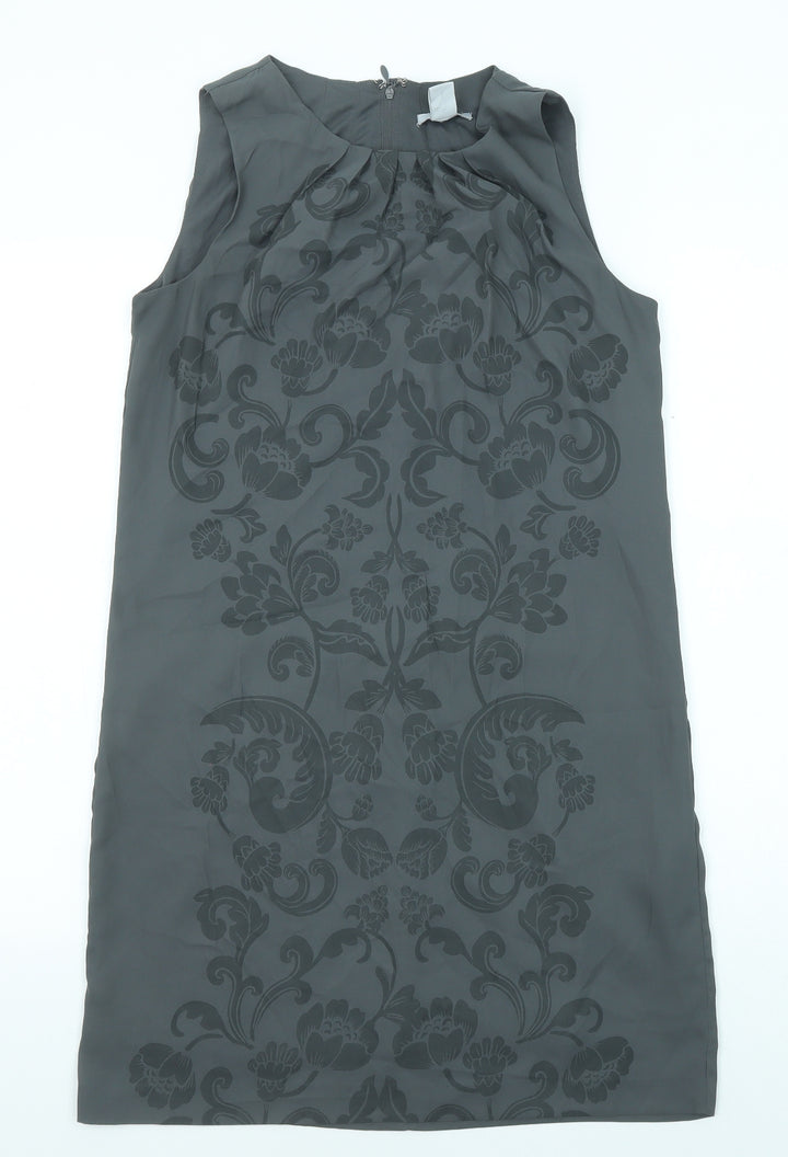 H&M Womens Grey Geometric Polyester Shift Size 6 Round Neck Zip