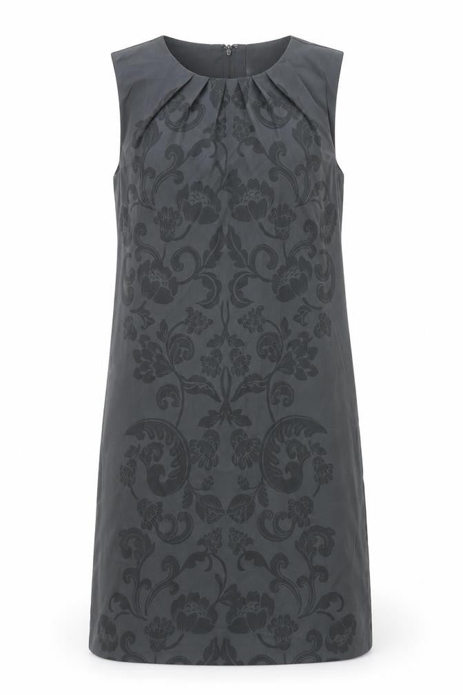Front view of H&M women’s grey geometric polyester shift, size UK 6, round neck zip