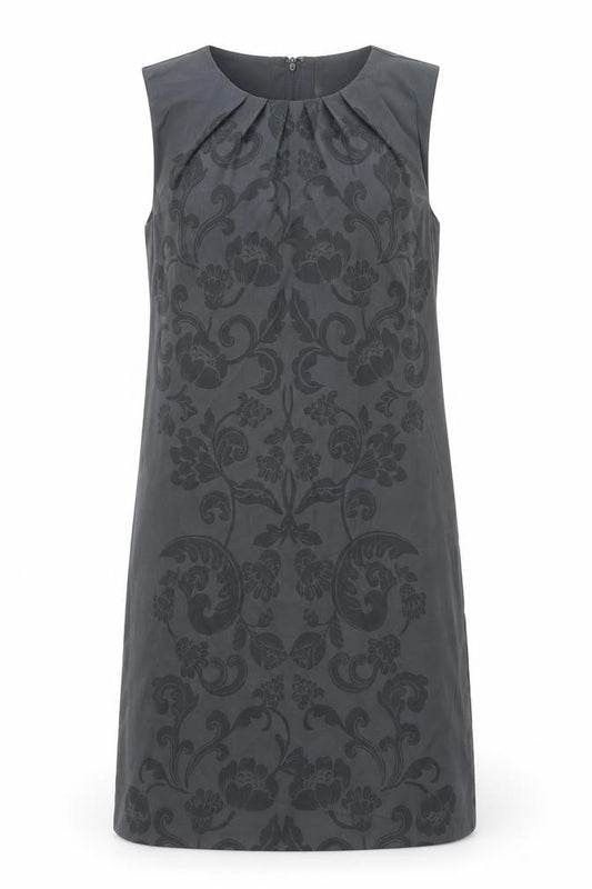 Front view of H&M women’s grey geometric polyester shift, size UK 6, round neck zip