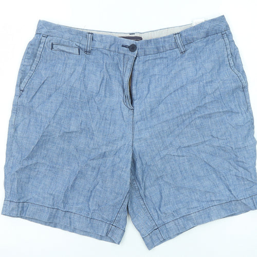 Marks and Spencer Womens Blue Cotton Basic Shorts Size 16 L8 in Regular Zip