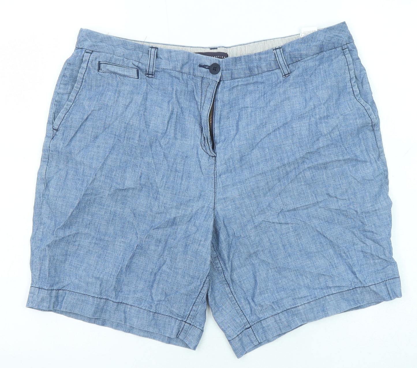 Marks and Spencer Womens Blue Cotton Basic Shorts Size 16 L8 in Regular Zip