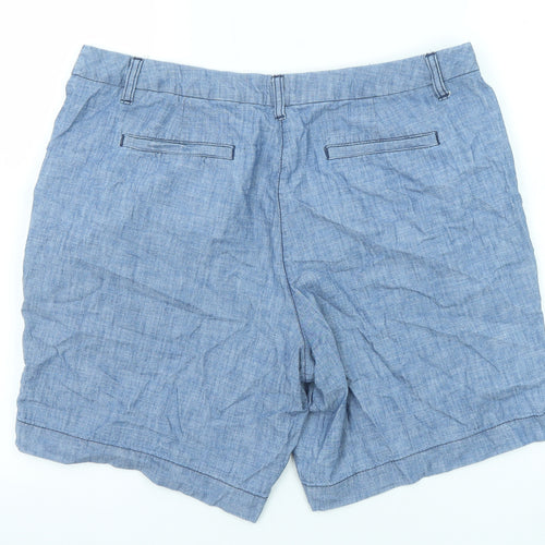 Marks and Spencer Womens Blue Cotton Basic Shorts Size 16 L8 in Regular Zip