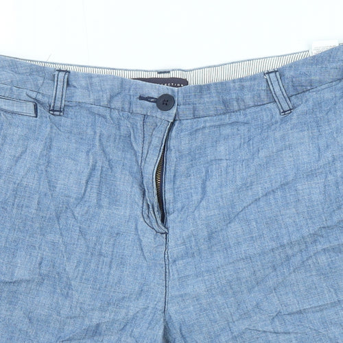 Marks and Spencer Womens Blue Cotton Basic Shorts Size 16 L8 in Regular Zip