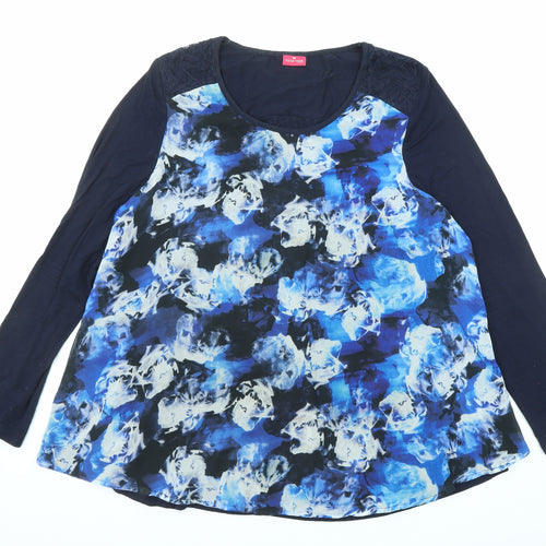 Together Womens Blue Geometric Polyester Basic Blouse Size XL Boat Neck