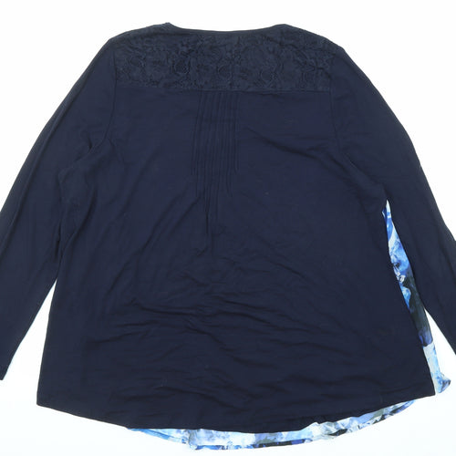 Together Womens Blue Geometric Polyester Basic Blouse Size XL Boat Neck