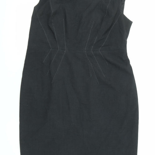Marks and Spencer Womens Black Polyester Shift Size 8 Round Neck Zip