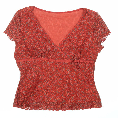 Principles Womens Red Geometric Polyester Basic Blouse Size 16 V-Neck - Wrap Front Detail
