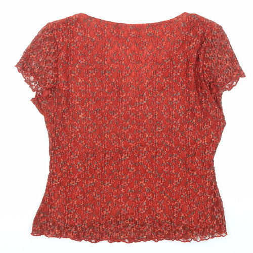 Principles Womens Red Geometric Polyester Basic Blouse Size 16 V-Neck - Wrap Front Detail
