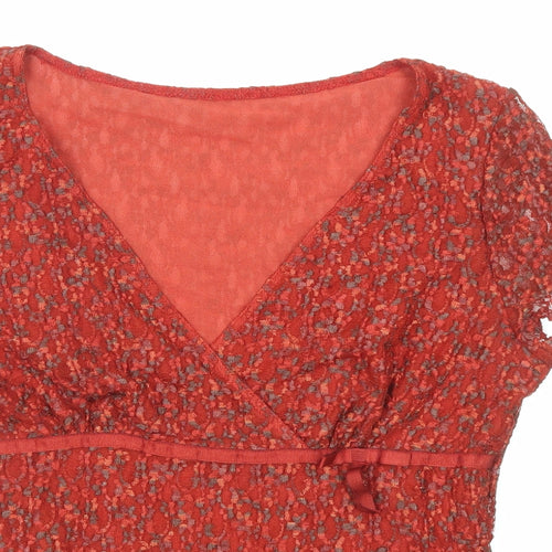 Principles Womens Red Geometric Polyester Basic Blouse Size 16 V-Neck - Wrap Front Detail