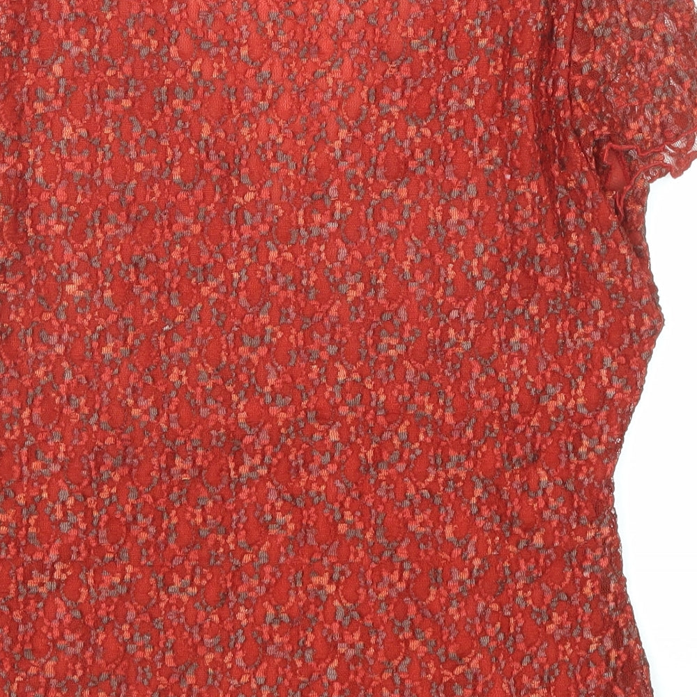 Principles Womens Red Geometric Polyester Basic Blouse Size 16 V-Neck - Wrap Front Detail