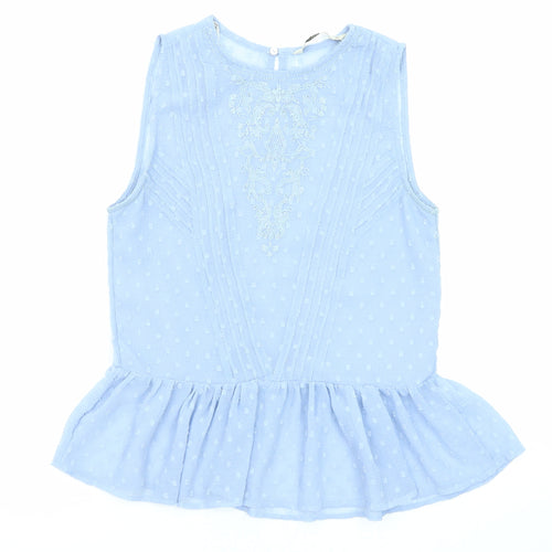 Zara Womens Blue Geometric Viscose Basic Blouse Size XS Round Neck