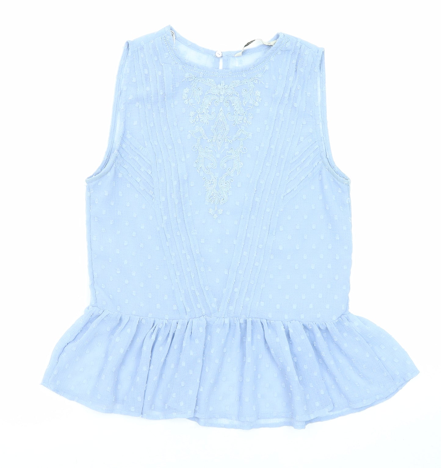 Zara Womens Blue Geometric Viscose Basic Blouse Size XS Round Neck