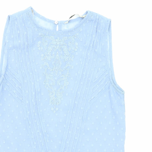 Zara Womens Blue Geometric Viscose Basic Blouse Size XS Round Neck