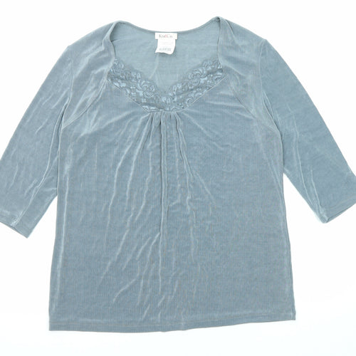 Kim & Co Womens Grey Acetate Basic Blouse Size XL V-Neck - Lace Detail