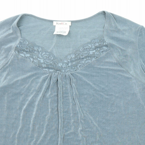 Kim & Co Womens Grey Acetate Basic Blouse Size XL V-Neck - Lace Detail