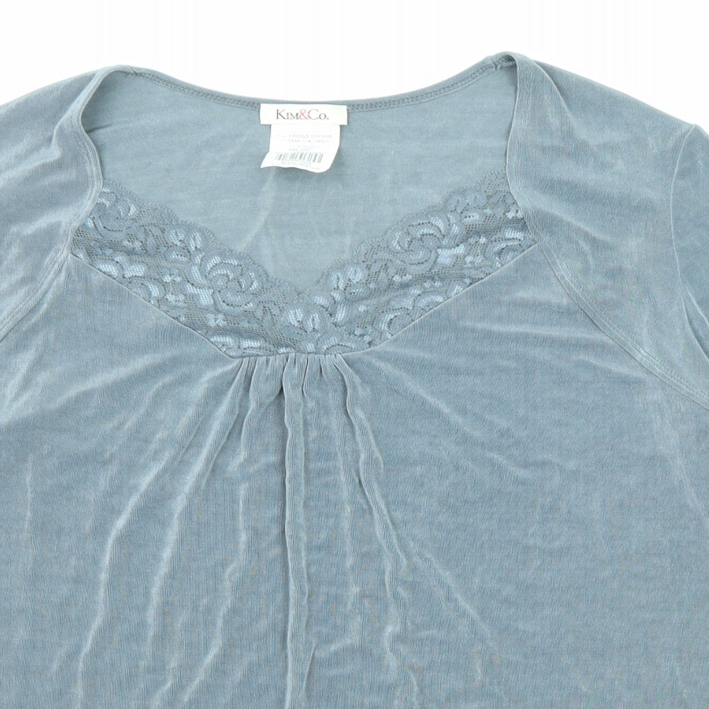 Kim & Co Womens Grey Acetate Basic Blouse Size XL V-Neck - Lace Detail
