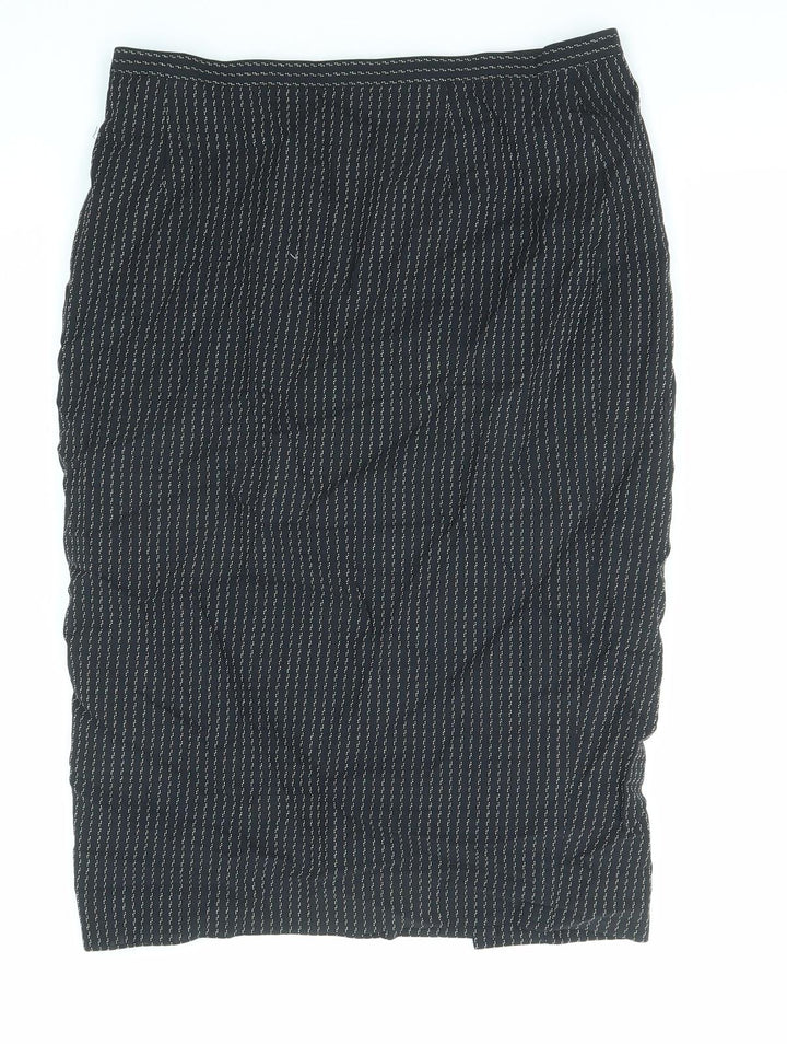 Gianfranco Ruffini Womens Black Striped Viscose Straight & Pencil Skirt Size 12 Zip