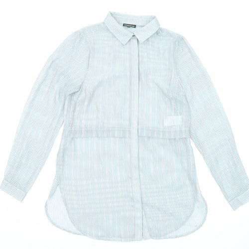 Warehouse Womens Grey Striped Polyester Tunic Button-Up Size 10 Collared